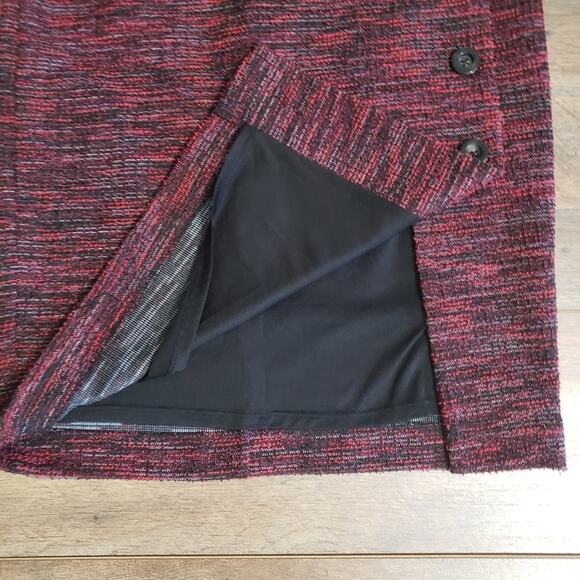 Ann Taylor Red Black Button Closure Midi Length Wrap Pencil Skirt Size 10 - Picture 6 of 10